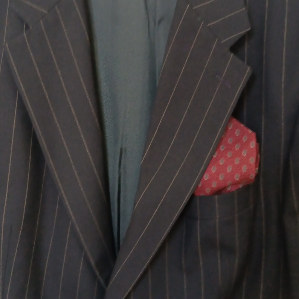 Mens Ralph Lauren For Chaps 2 Piece Suit Black Wool Pinstripe.Bundled With Tie.